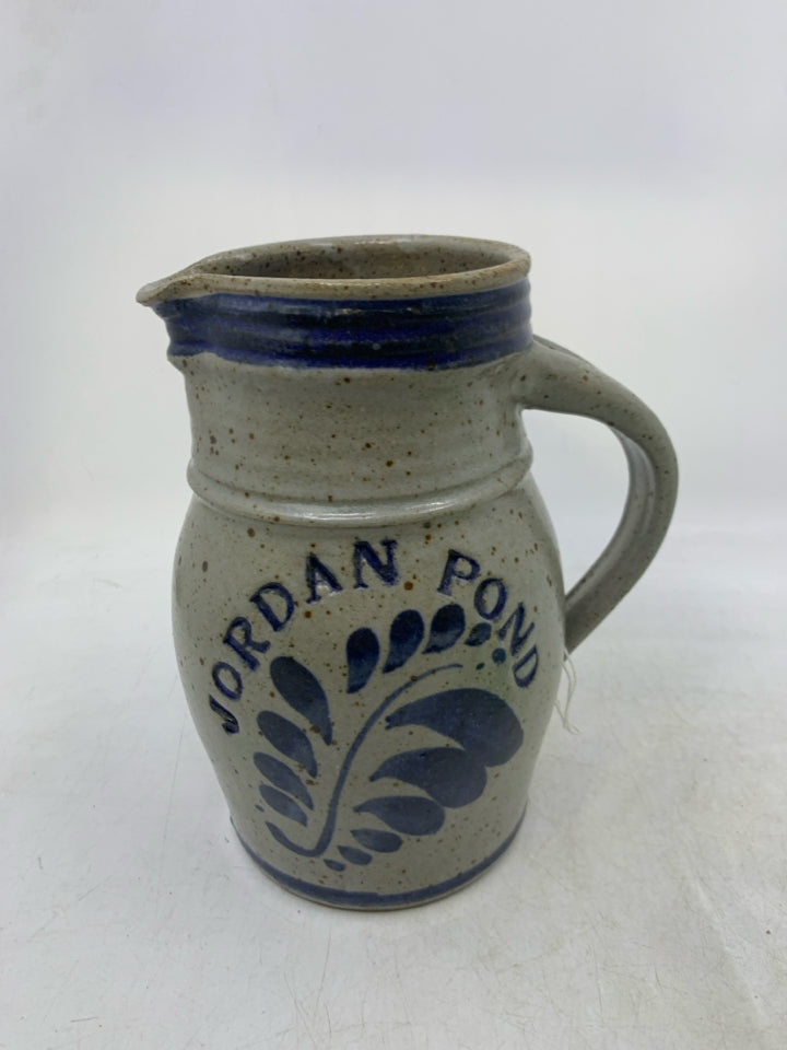 GREY POTTERY PITCHER W/ JORDAN POND.