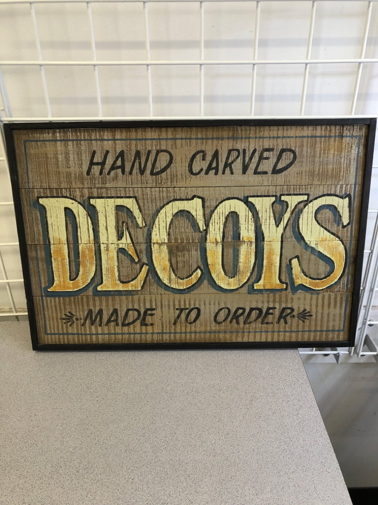 WOOD HAND CARVED DECOYS WALL ART.
