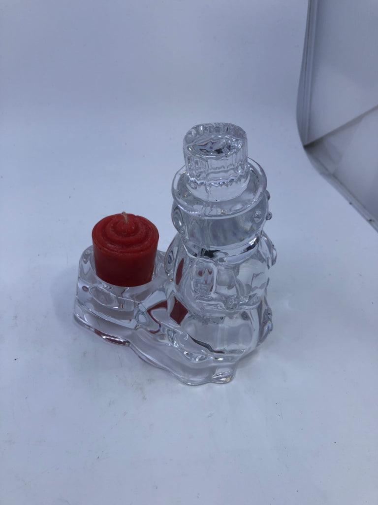 HEAVY CRYSTAL SNOWMAN VOTIVE HOLDER.