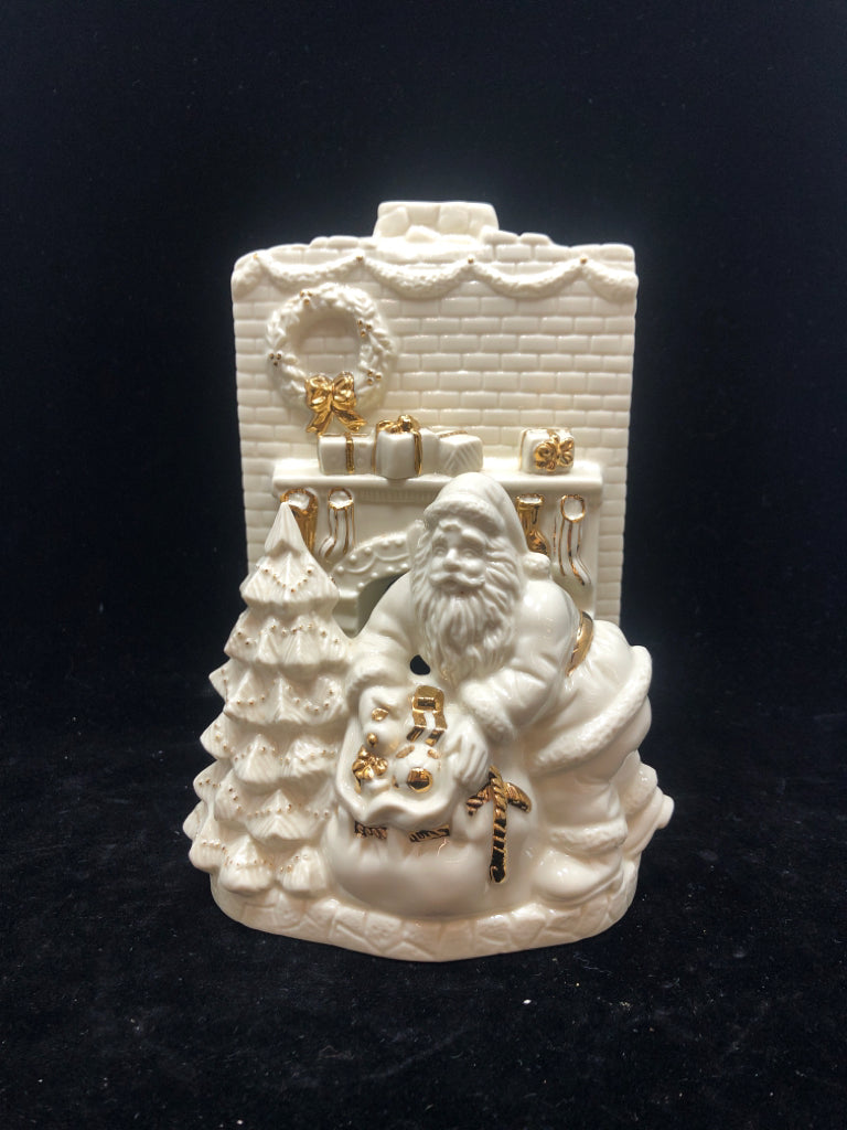 LENOX CHINA SANTA FIREPLACE CANDLE HOLDER IVORY.