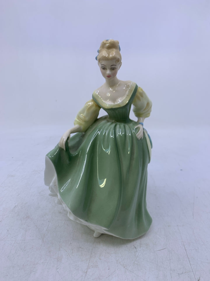 VTG FAIR LADY WOMAN IN GREEN DRESS BLONDE HAIR.