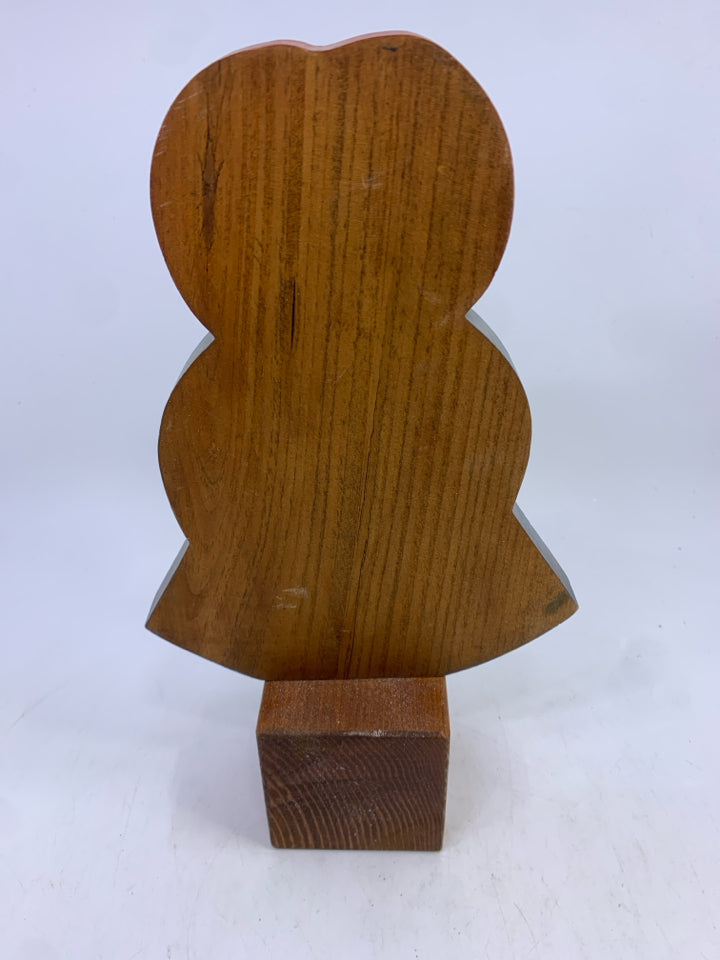 WOOD GIRL IN BLUE DRESS ON "JOY" BLOCK.