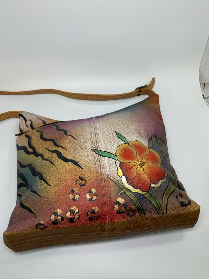 Anuschka Floral Butterfly Hand Painted Shoulder Bag