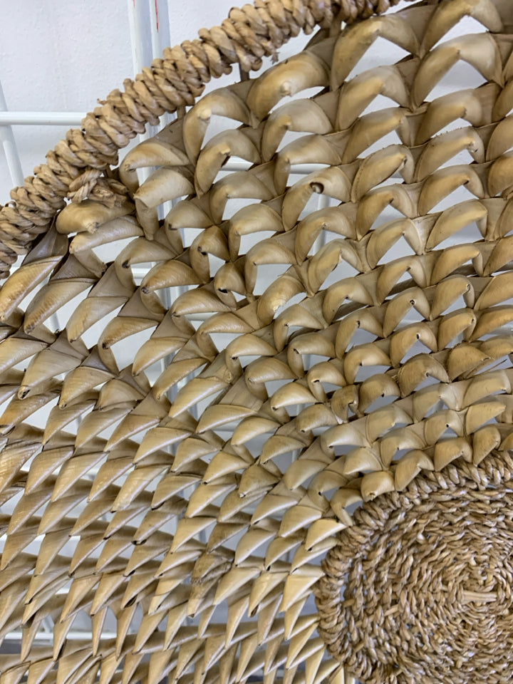 HAND-WOVEN SPIKEY FLAT BOWL WALL-HANGING.