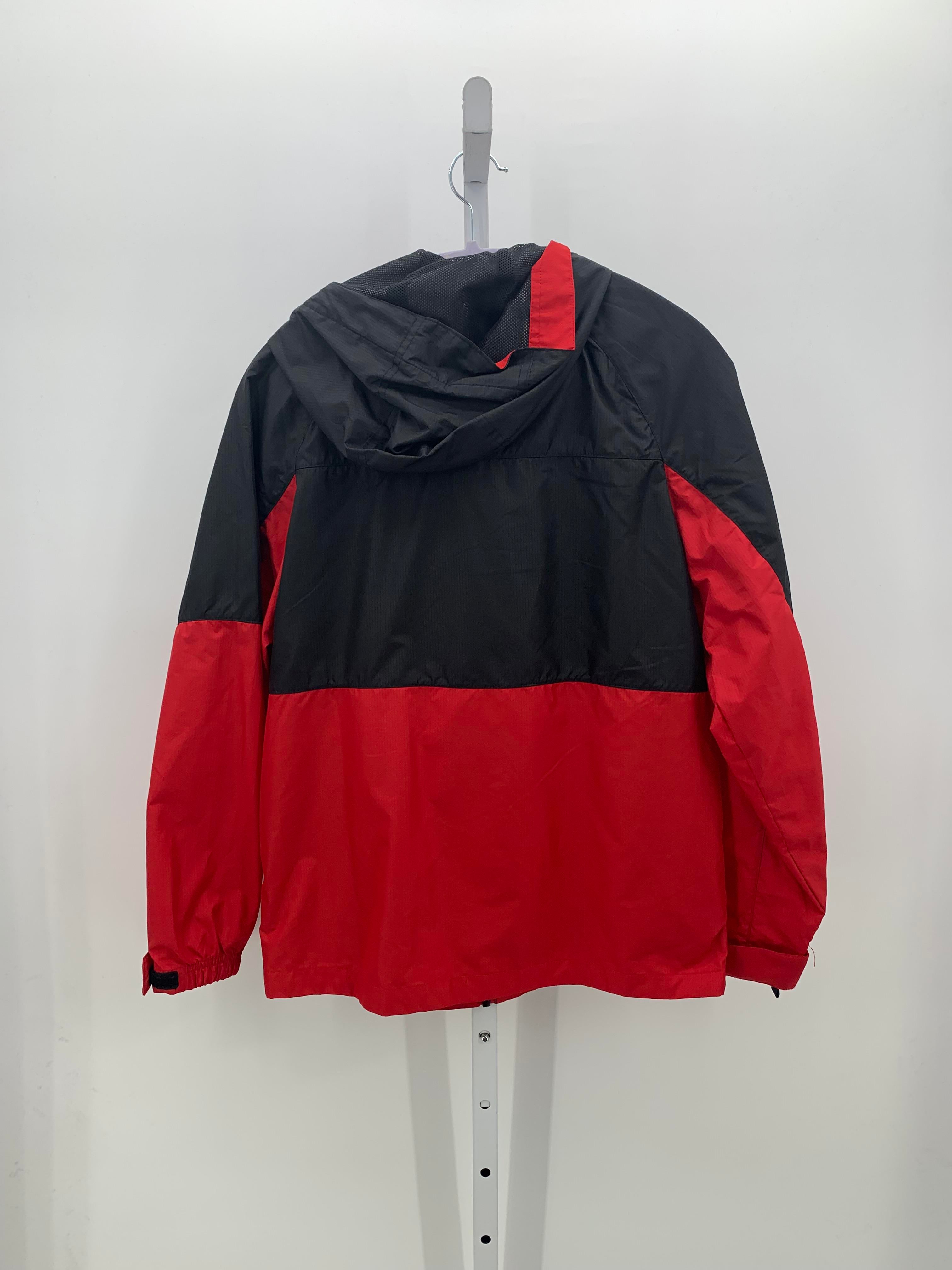 RED HOODED ZIP UP.