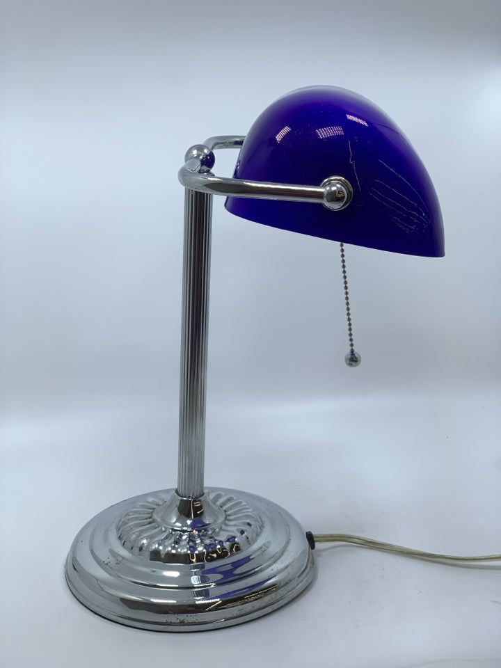 COBALT BLUE SILVER BANKERS LAMP.