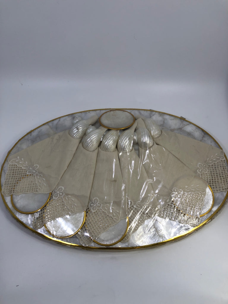 PEARLESCENT SEASHELL 6 PLACEMAT NAPKIN COASTER SET W/GOLD.