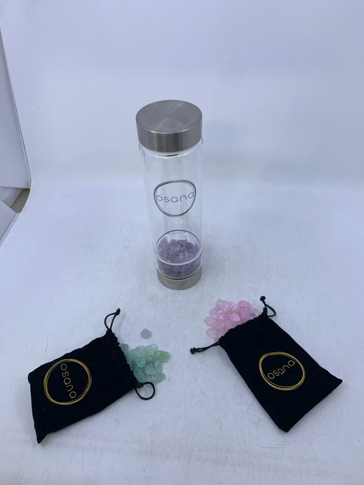 NIB CRYSTAL WATER BOTTLE W/ 3 CHANGEABLE HEALING CRYSTALS.