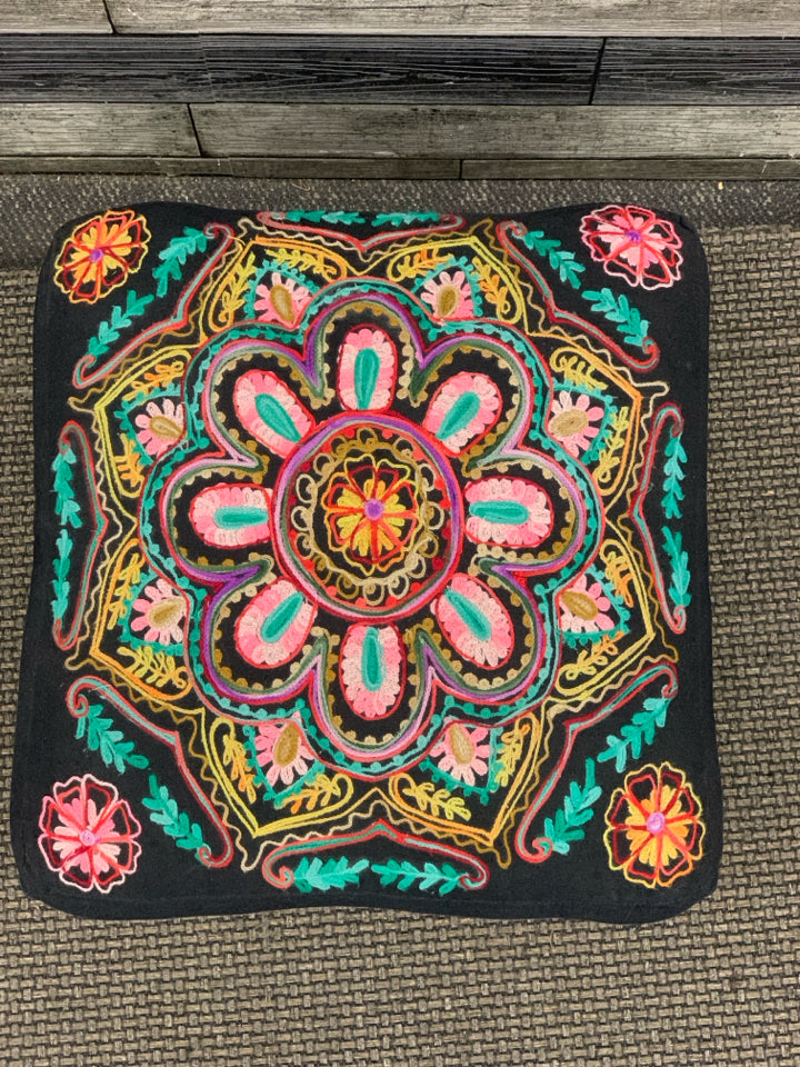 VIBRANT MANDALA EMBROIDERED FOOT-STOOL.