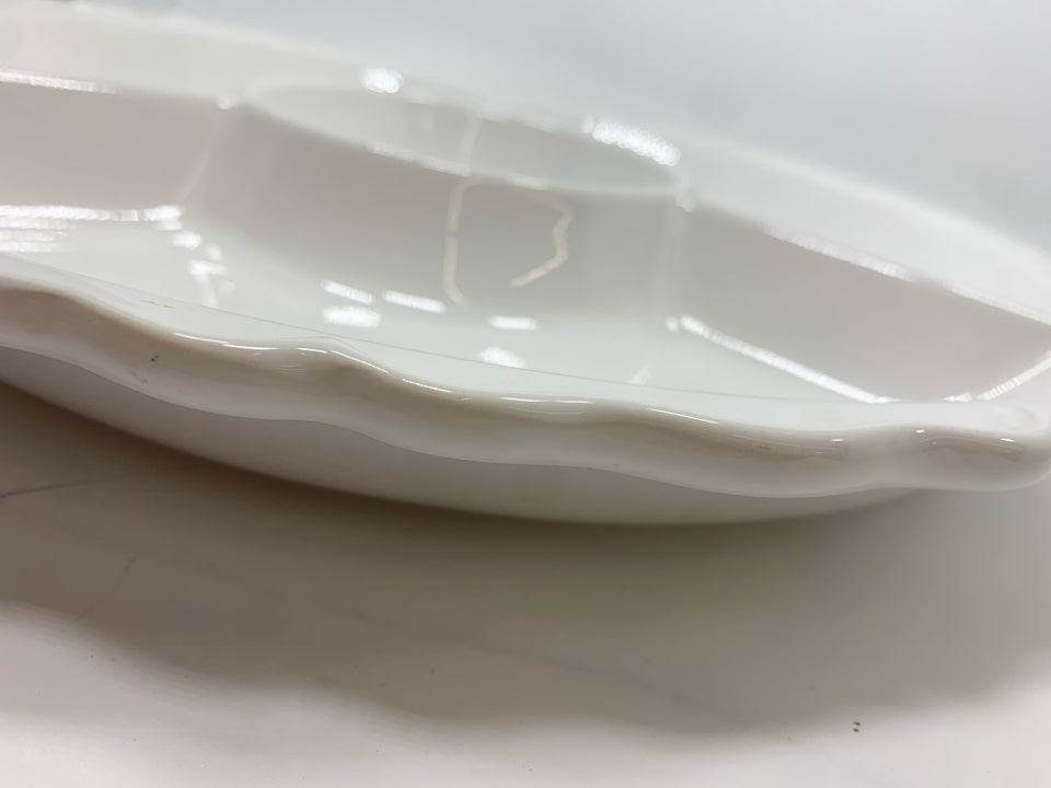 WHITE CERAMIC DIVIDED SERVING PLATTER.