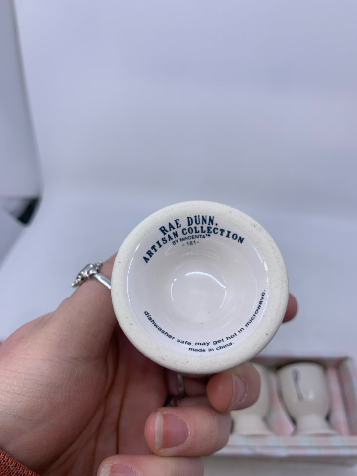 NIB 6 RAE DUNN EGG CUPS SPELLING HIPHOP