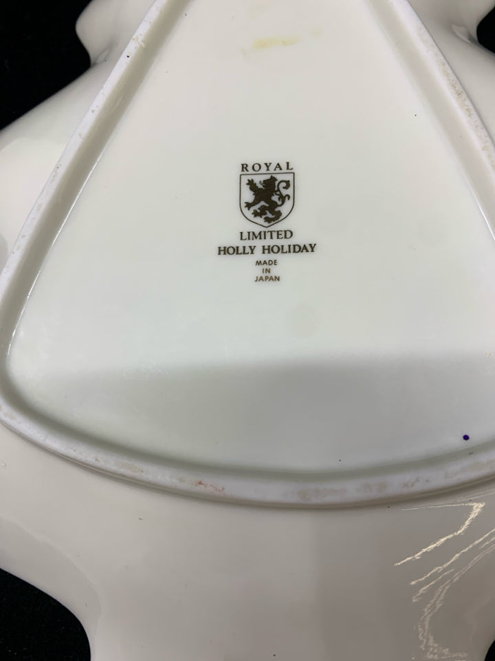CHRISTMAS TREE PLATE W/HOLLY "HOLLY HOLIDAY" ROYAL LIMITED.