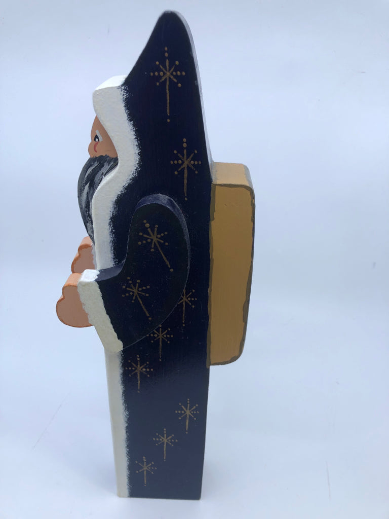 BLUE CARVED WOODED SANTA.