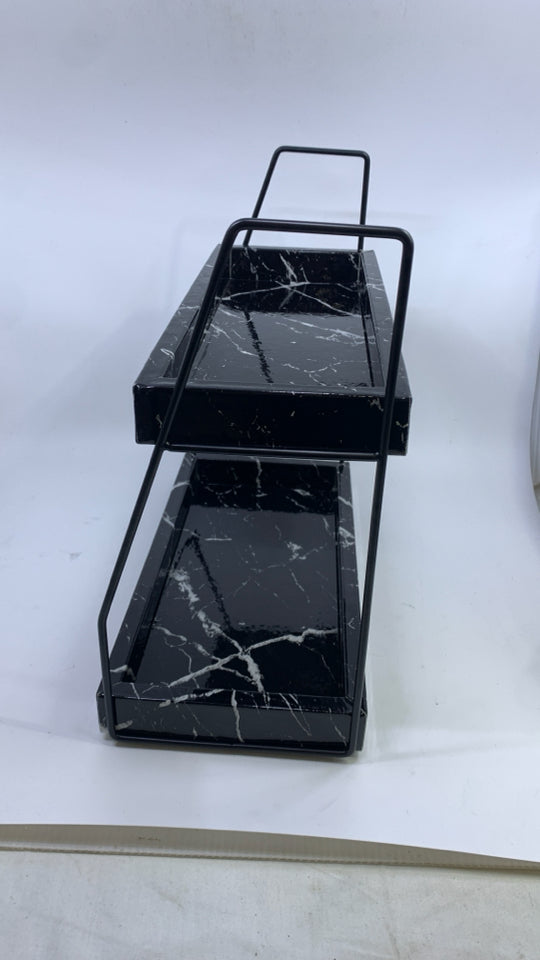 FAUX LEATHER 2 TIER MARBLE TRAYS.
