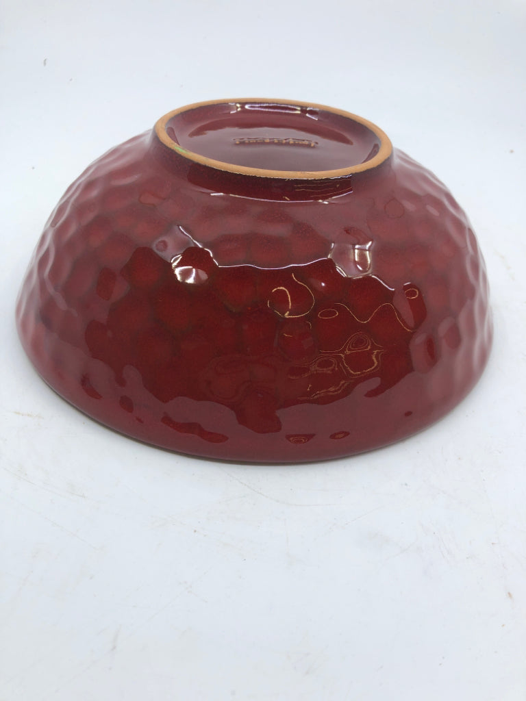 DARK RED SERVING BOWL W/ TEXTURED OUTSIDE MADE IN ITALY.