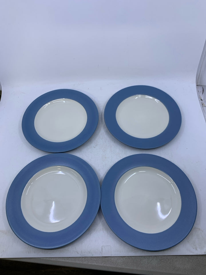 4 BLUE RIM APPETIZER STONEWARE PLATES.