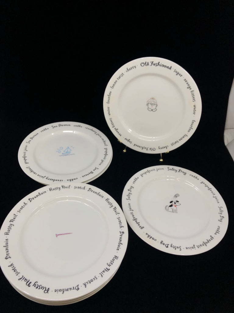 8PC COCKTAIL RECIPES APPETIZER PLATES.