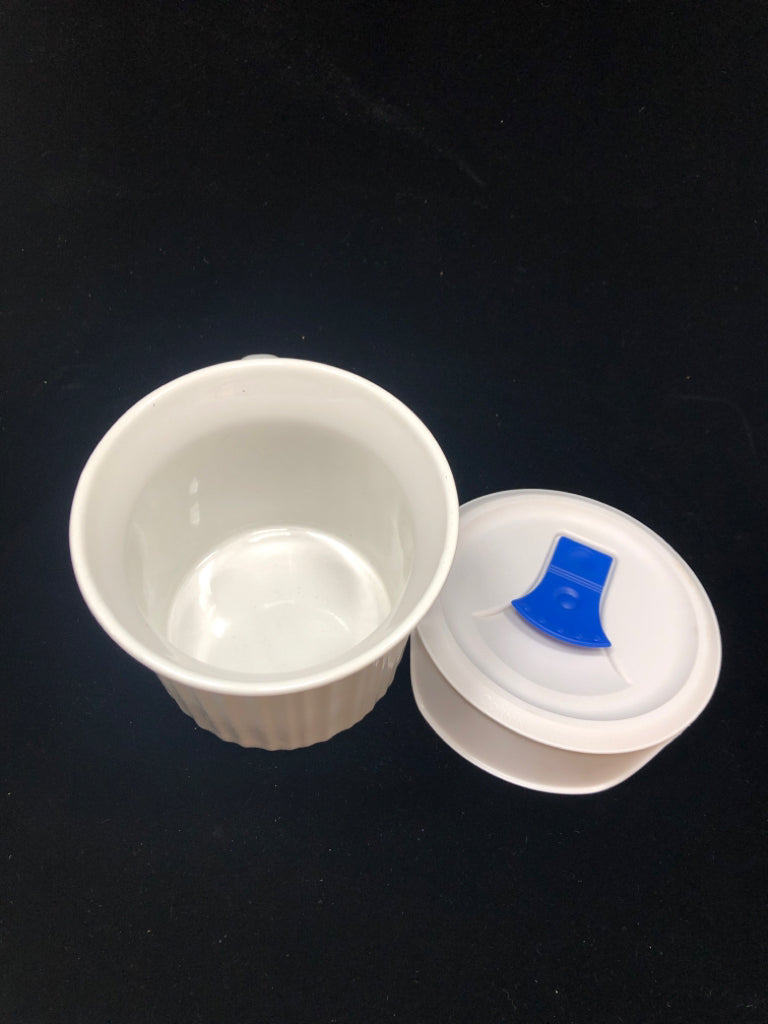 FRENCH WHITE MICROWAVE SOUP MUG W/LID.