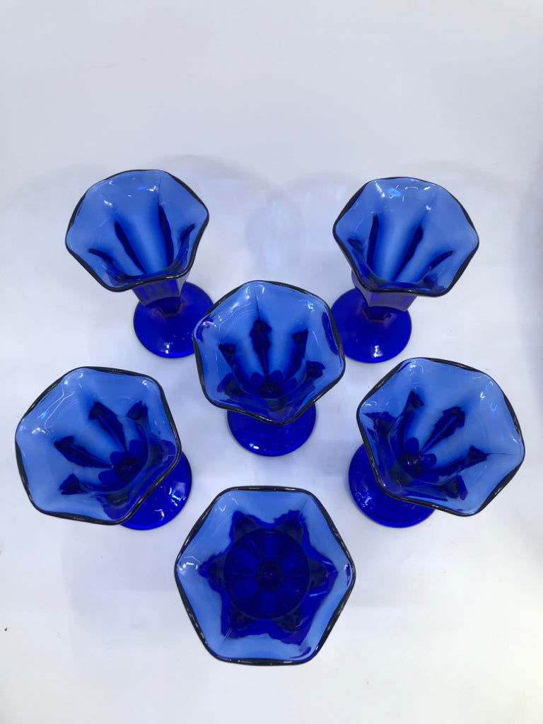 6 COBALT BLUE TALL GLASS SUNDAE CUPS.