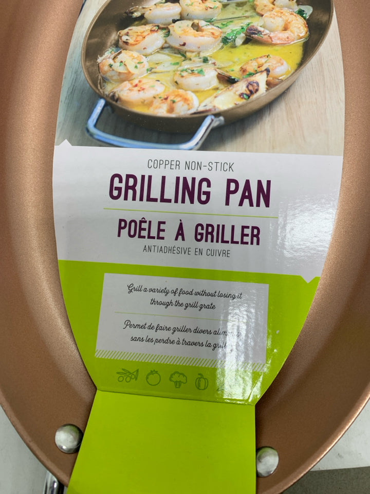 NWT COPPER NON-STICK OVAL GRILLING PAN CHARCOAL COMPANION.