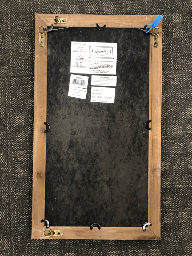 WEATHERED WOOD FRAMED MIRROR W/X OVERLAY.