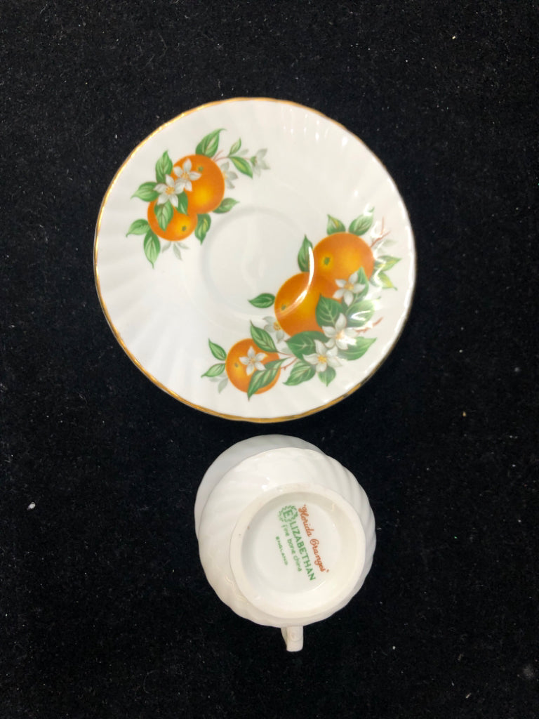 VTG ORANGE FRUIT "FLORIDA CHANGES" CUP/SAUCER.