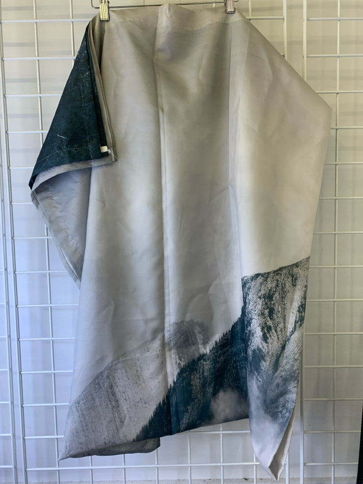 GREY AND BLUE TREES SHOWER CURTAIN.