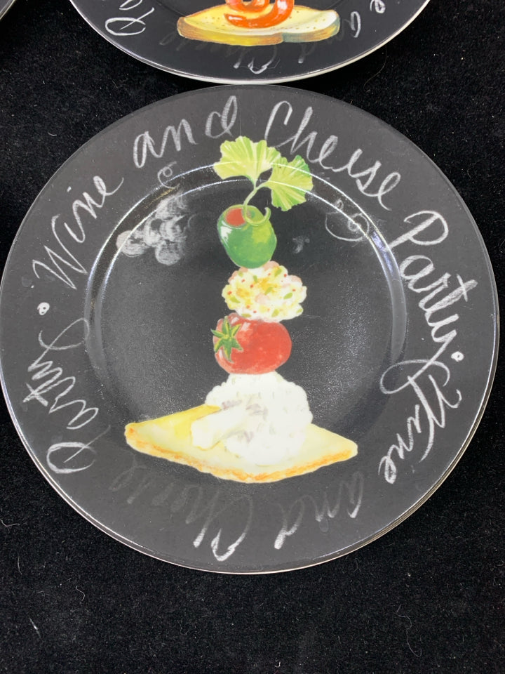 4 BLACK WINE AND CHEESE PARTY PLATES.