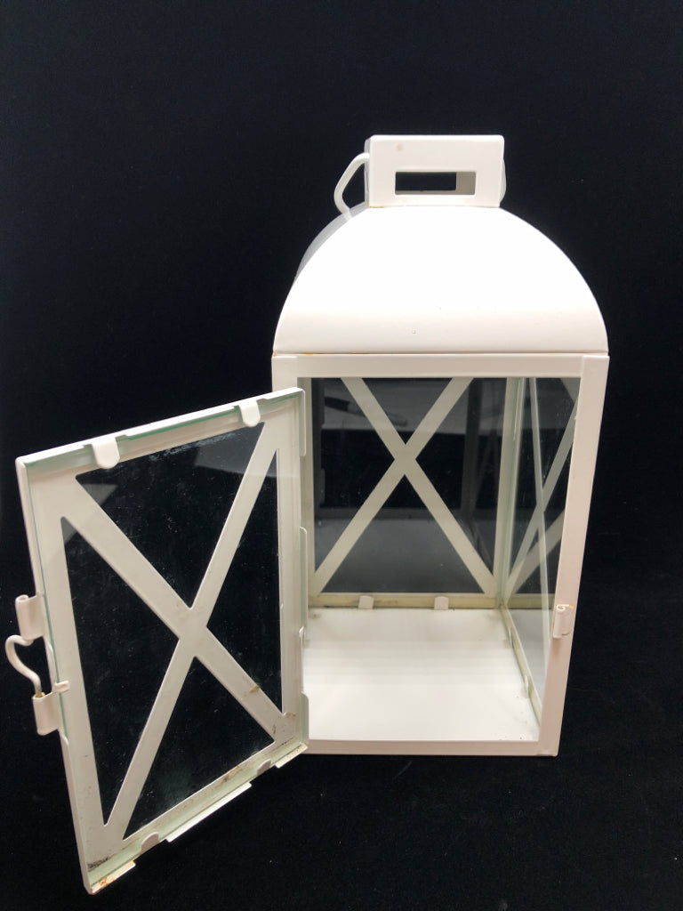 WHITE METAL LANTERN.