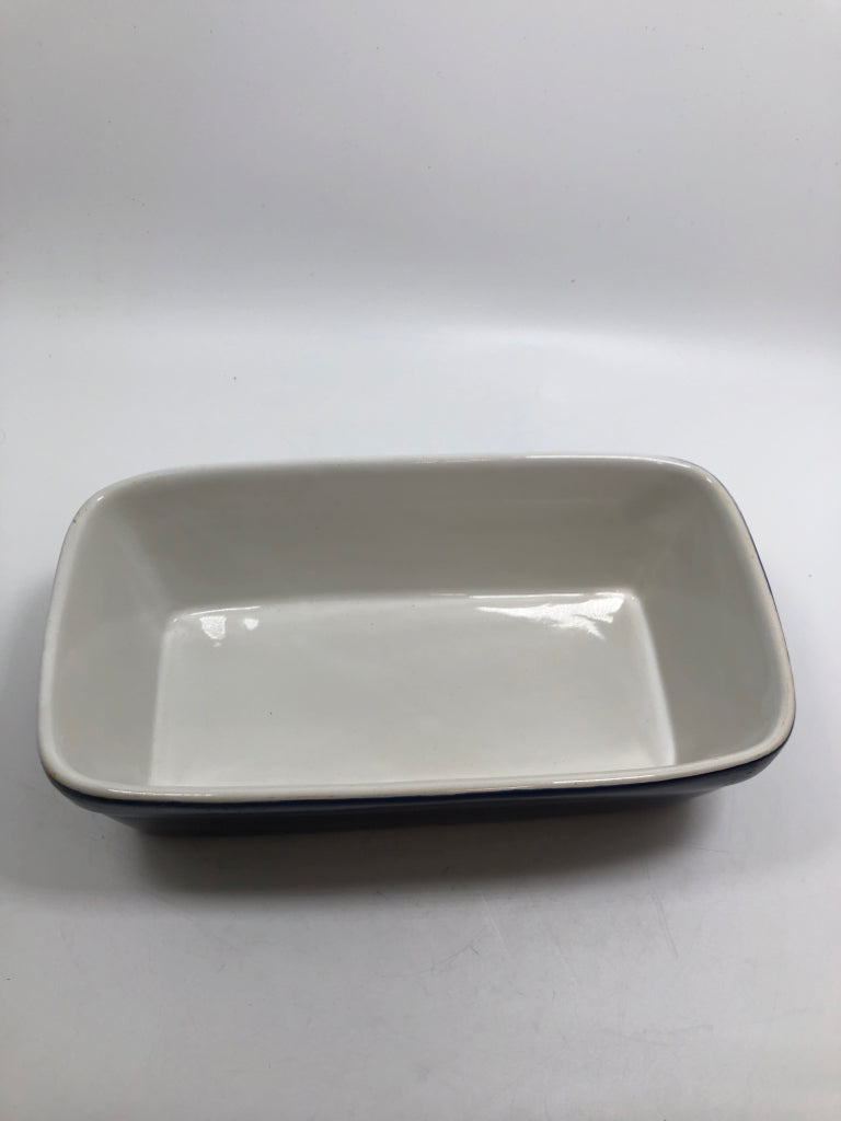 BLUE GLAZED CERAMIC LOAF DISH.