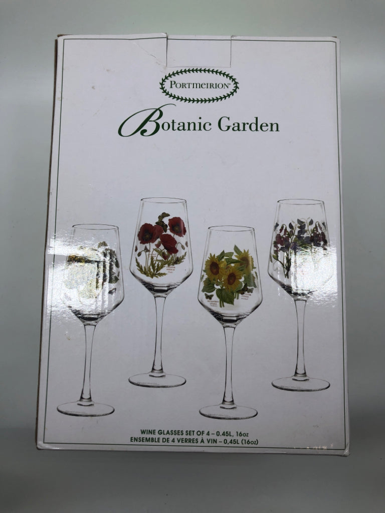 NIB PORTMEIRION BOTANIC GARDEN 4 WINE GLASSES.