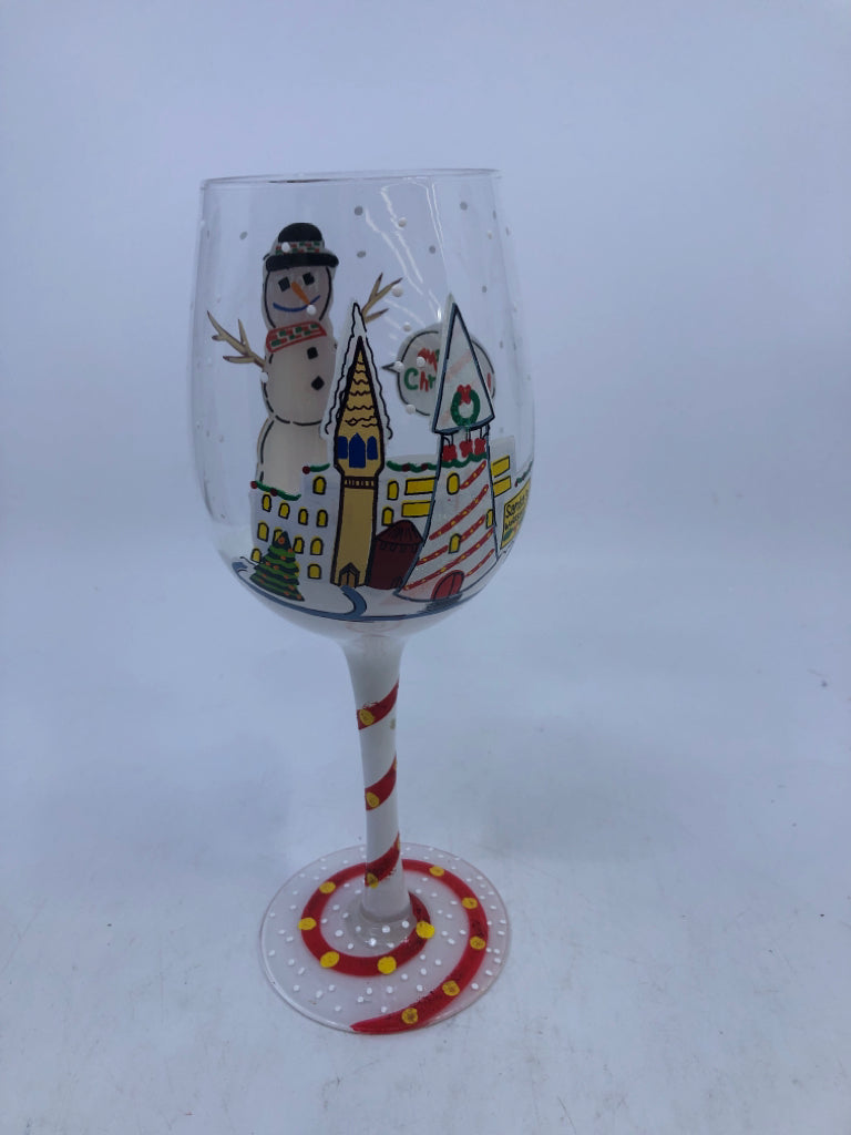 NIP LOLITA "CHEERY MISMAS" HAND PAINTED WINE GLASS.