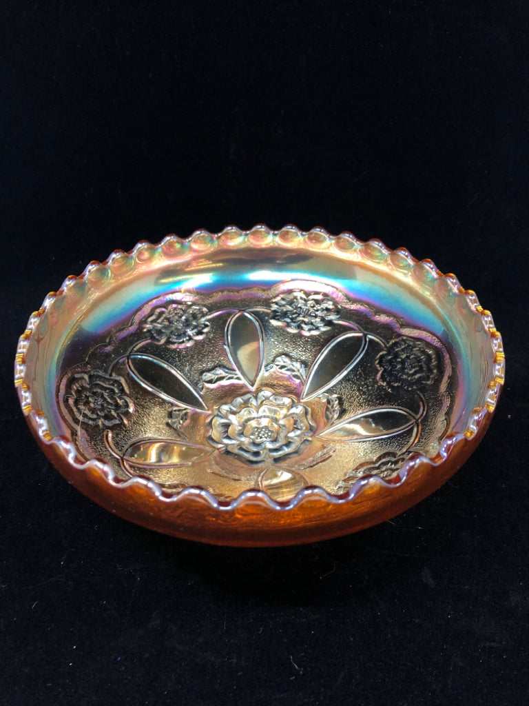 VTG CARNIVAL GLASS IRIDESCENT CANDY BOWL W STEM.
