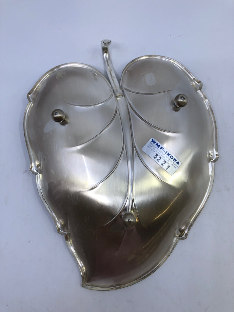 SILVER FOOTED LEAF CANDY DISH.