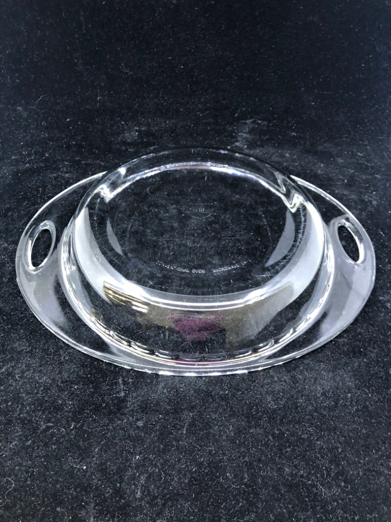 CLEAR GLASS PIE PLATE ANCHOR HOCKING W/ HANDLES.