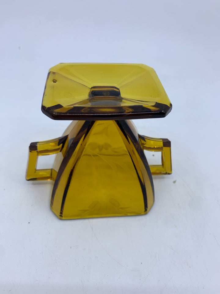 VTG AMBER GLASS ETCHED SUGAR AND CRAEMER.