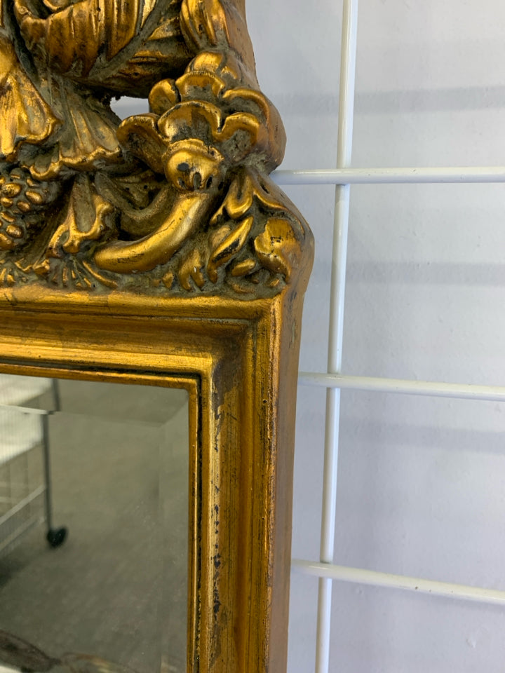 ORNATE GOLD & NARROW RECTANGULAR MIRROR.