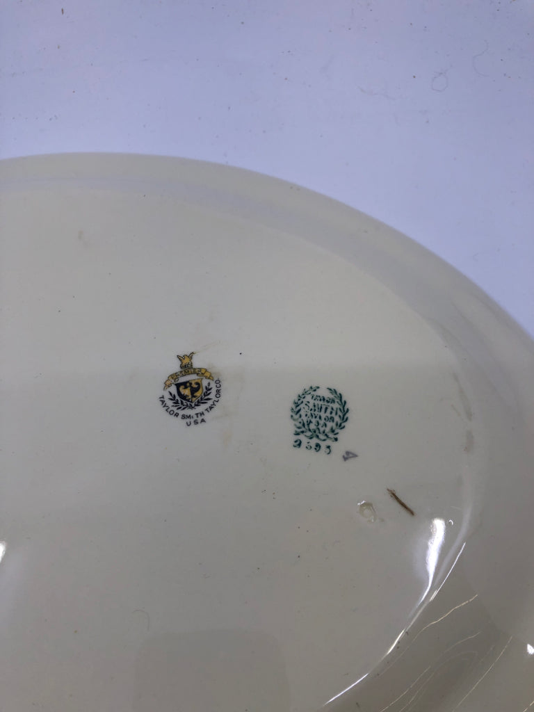 VTG CREAM W/SILVER TRIM OVAL SERVING PLATE.