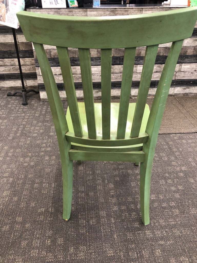 ANTIQUE GREEN PAINTED VANITY/DESK + CHAIR.
