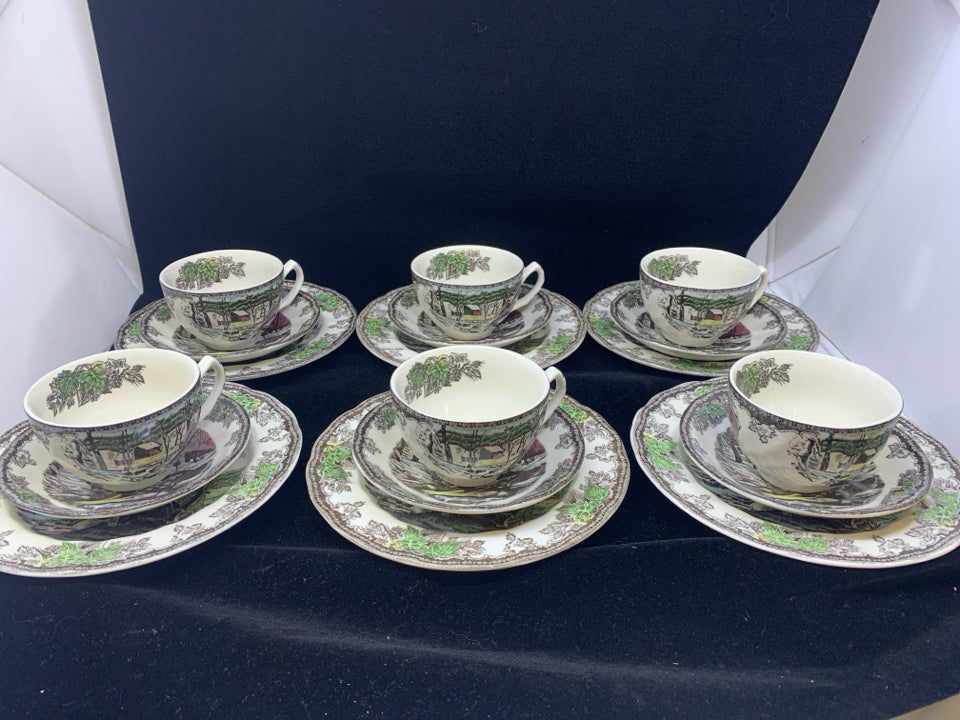 18PC VTG DESSERT SET- 6 CUPS, 6 DESSERT PLATES, 6 SAUCERS.
