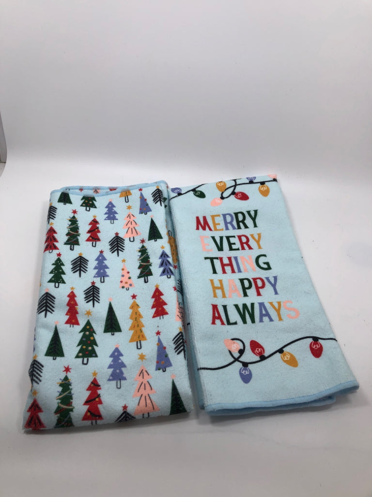 2 PC BLUE "MERRY EVERYTHING" KITCHEN TOWEL SET