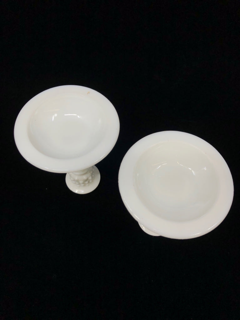 2 VTG HOBNAIL MILK GLASS TAPERED CANDLE HOLDERS.