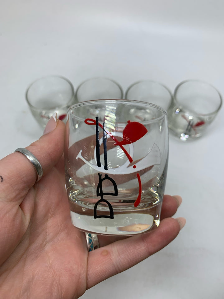 5 VTG EQUESTRIAN STYLE SHOT GLASSES.