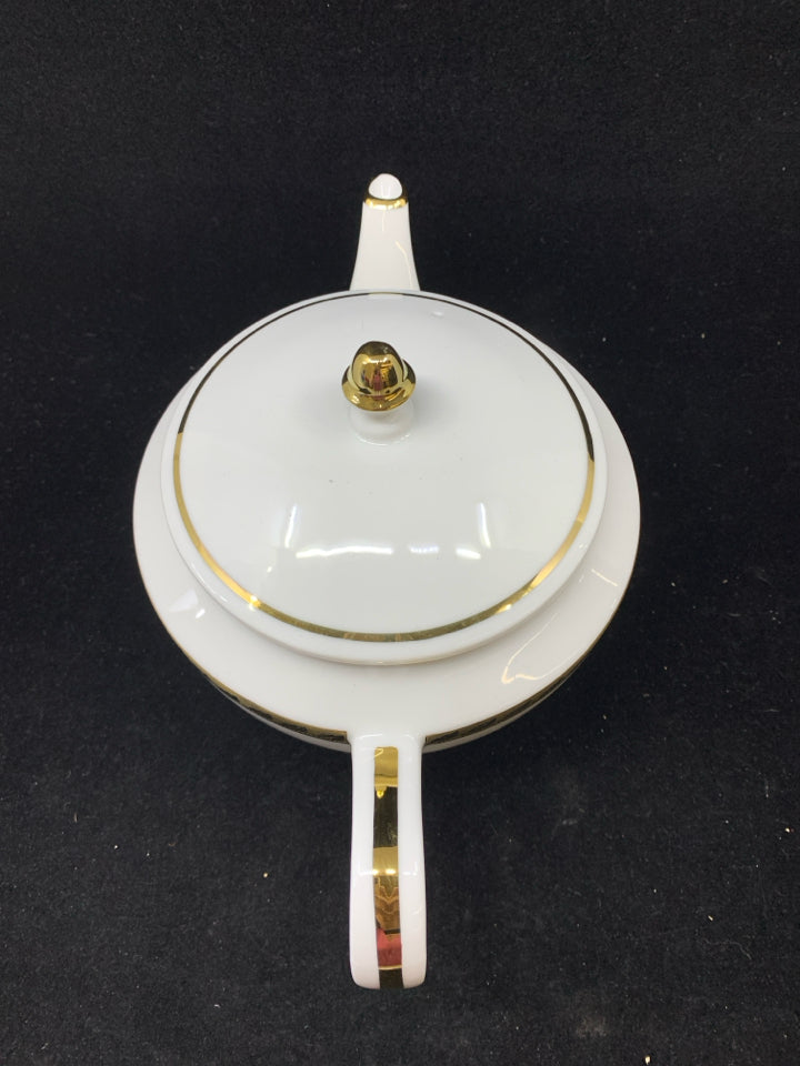 WHITE W/GOLD TRIM TEAPOT-MUIRFIELD.