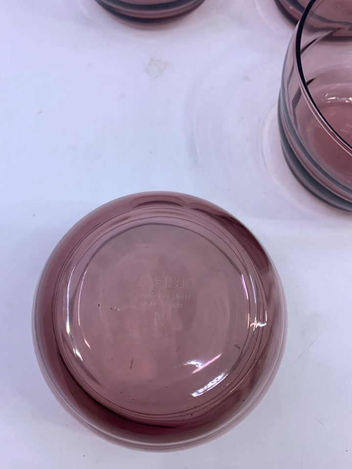 4 RIBBED PURPLE BOWLS.