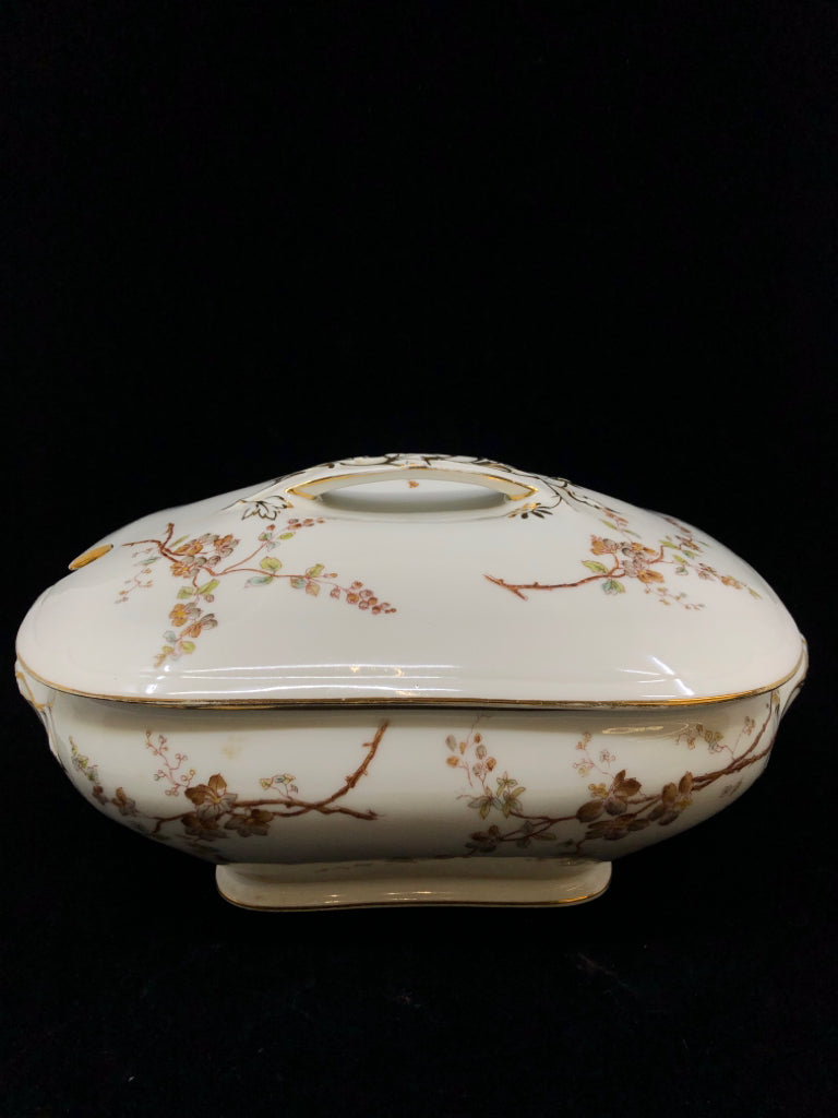 VTG LIMOGES COVERED SERVER- T&V MARGUERITE BROWN BLOSSOM.