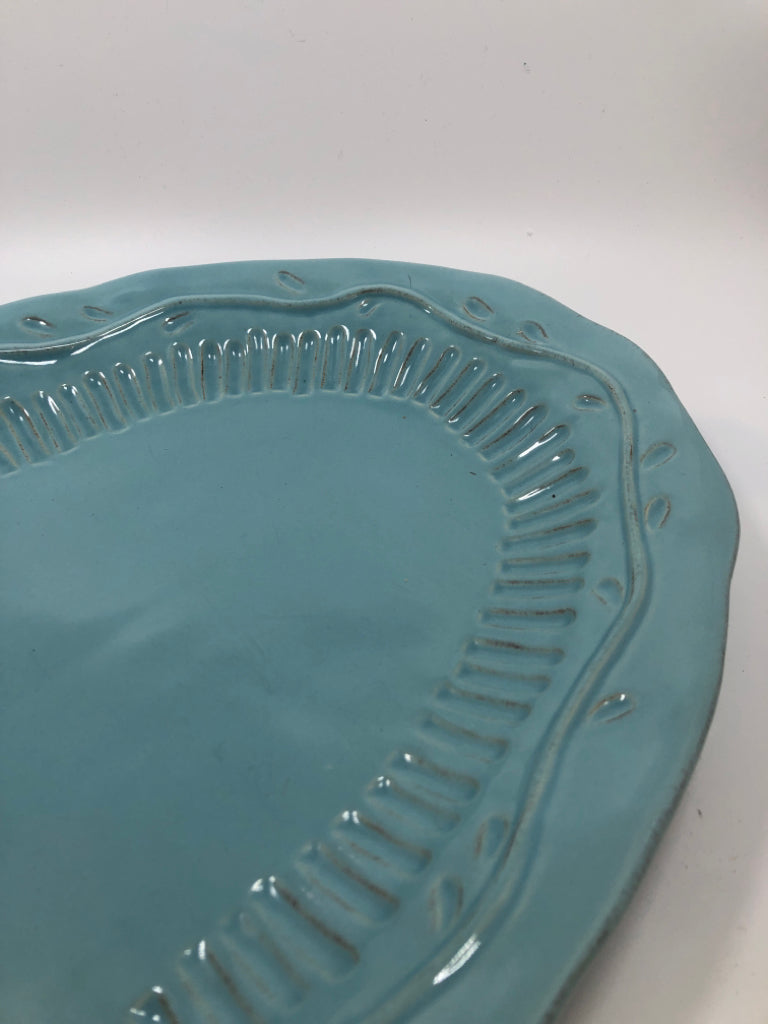BLUE LEAF ETCHED PLATTER.