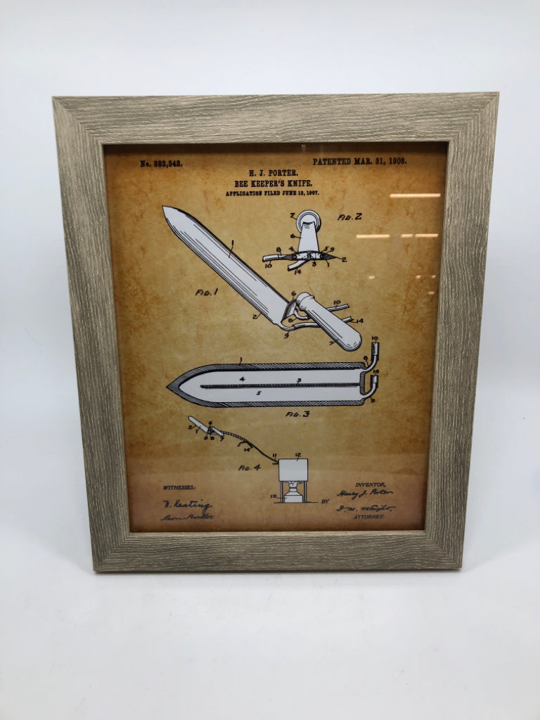 BEE KEEPERS KNIFE FRAMED PRINT.