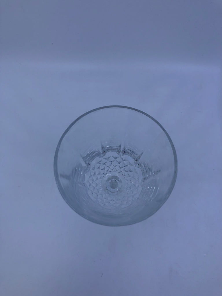4 TALL CUT GLASS BOTTOM WINE GLASSES.