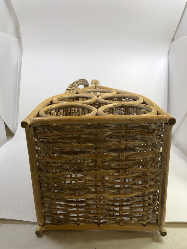 BASKET WEAVE WINE RACK W/GRAPE VINE DETAIL.